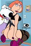  ass bra brian_griffin family_guy fishnets high_heels kneel lois_griffin panties thighs wedgie 