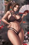  1girl alluring athletic_female big_breasts bikini black_bikini brown_eyes brown_hair female_abs female_focus female_only fit_female flowerxl king_of_fighters long_hair mai_shiranui snk tagme thick_thighs wide_hips 