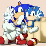  age_difference anthro blue_hair duo green_eyes hair hedgehog male sega shoes shoppaaaa size_difference socks sofa sonic_(series) sonic_the_hedgehog square_crossover 