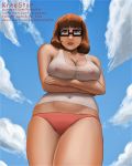  1girl bespectacled bra breasts erect_nipples female female_human female_only glasses human mostly_nude panties pantyhose scooby-doo see-through solo standing thighs velma_dinkley 
