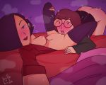  ass bed breasts daria daria_morgendorffer glasses hellobirde jane_lane looking_at_viewer on_back on_bed pussy pussylicking selfpic skirt yuri 
