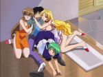 all_fours anime apron ass ass_shake breasts cleavage gif glomp hazuki_kakio hugging m&oslash;use maid maid_uniform mei_momozono slippers sorata_muon yayoi_kuribayashi