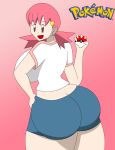akane_(pokemon) ass big_ass big_breasts breasts brown_eyes hair igphhangout looking_back pink_hair pok&eacute;mon poke_ball whitney_(pokemon)