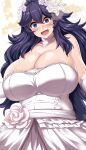 1girl 2022 adorable alternate_breast_size big_breasts blush breasts bride cleavage clothed_female collar cute eyelashes female_focus female_only flower_in_hair game_freak grin happy hex_maniac high_res huge_breasts long_hair maki_ikazuya mature mature_female messy_hair nintendo open_mouth pokemon pokemon_xy purple_eyes purple_hair solo_female solo_focus spiral_eyes the_good_ending video_game_character video_game_franchise wedding wedding_dress white_dress wholesome