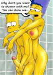 ass bart_simpson breasts erection evilweazel_(artist) huge_penis incest marge_simpson mother_&amp;_son nipples nude the_simpsons thighs yellow_skin 