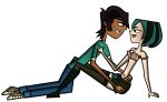 black_eyes black_hair breasts cartoon_network dyed_hair goth green_hair gwen_(tdi) hourglass_figure mike_(tdi) pale-skinned_female shirt_removed thick_ass thick_legs thick_thighs total_drama_island two_tone_hair wasp_waist