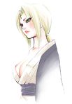 1girl artist_request blonde_hair breasts facial_mark female forehead_mark green_eyes japanese_clothes lowres milf naruto non-nude solo source_request tsunade 