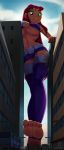  1girl big_breasts breasts cleavage dc_comics feet female_only giantess green_eyes ravenravenraven red_hair starfire teen_titans toes 