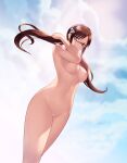 1girl breasts brown_hair cait cait_aron completely_nude completely_nude_female evangelion:_2.0_you_can_(not)_advance female_only green_eyes headgear long_hair makinami_mari_illustrious nipples nude solo_female