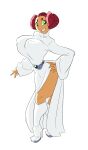  1girl big_breasts boots breasts cosplay curvy cute dc_comics high_heel_boots high_heels huge_breasts princess_leia_organa princess_leia_organa_(cosplay) red_hair slb star_wars starfire teen_titans thick_thighs white_dress wide_hips 