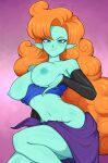  1girl afrobull alien belly_button big_breasts blue_eyes blue_skin curly_hair dragon_ball dragon_ball_z earrings female_focus female_only ginger high_res high_resolution long_curly_hair long_hair long_orange_hair navel nipples orange_hair pointy_ears redhead tagme zangya 