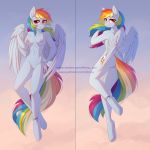  1:1_aspect_ratio 1girl 2019 anthro areola breasts cutie_mark dakimakura_design equid equine eyewear feathered_wings feathers fensu-san hair high_resolution long_hair looking_at_viewer mammal multicolored_hair my_little_pony my_little_pony:_friendship_is_magic nipples nude pterippus pussy rainbow_dash rainbow_hair very_high_resolution wings 