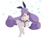  big_breasts breasts bunny_ears bunnysuit covering covering_breasts gluko guuko mon_colle_knights purple_eyes purple_hair scikosis 