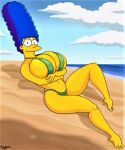  ass blue_hair huge_breasts marge_simpson micro_bikini the_simpsons thighs yellow_skin 