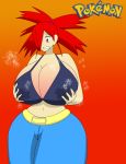 asuna_(pokemon) big_breasts breasts flannery igphhangout pink_eyes pokemon ponytail red_hair solo