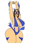 big_ass big_breasts bird_wings blue_suit looking_up metalpipe55_(artist) original renata_molina samba_outfit stretch villain