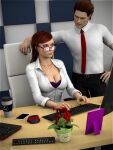  bra breasts computer_keyboard computer_mouse duo glasses neck_tie sydgrl3d 