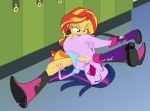  boots bottomless closed_eyes cum equestria_girls female friendship_is_magic green_eyes hairless_pussy hallway human humanized lick licking locker_room long_hair mikesouthmoor multicolored_hair my_little_pony no_panties open_mouth orgasm pussy pussylicking school sunset_shimmer supersouthmoor teeth tongue topless twilight_sparkle_(mlp) upside_down yuri 