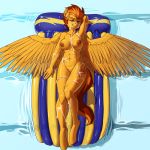  1girl 2013 abs breasts covered_in_cum cum cutie_mark equine female friendship_is_magic hair half-closed_eyes horse kevinsano lying lying_down my_little_pony nipples nude on_back orange_hair pegasus pony pool pussy solo spitfire two_tone_hair wings wonderbolts_(mlp) 