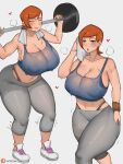  1girl 1girl 2022 aged_up ben_10 blush breasts cartoon_network cleavage elijahzx female_only green_eyes gwen_tennyson gym_clothes hips holding_object huge_breasts orange_hair panties short_hair slim_waist sports_bra sportswear sweat sweaty_body thick_thighs thighs thong towel wide_hips working_out workout_clothes yoga_pants 