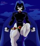 big_ass big_ass big_breasts cape dc_comics legs mapashonsfw muscle muscular muscular_female purple_eyes purple_hair raven_(dc) teen_titans thick_thighs thighs tight_clothing