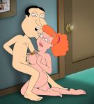 age_difference ass big_breasts cum erect_nipples erect_penis family_guy glasses glenn_quagmire kneel nude paizuri patty_(family_guy) thighs