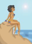  1girl alluring alternate_skin_color arm_support arms ass back bare_arms bare_legs bare_shoulders barefoot barely_clothed bikini black_hair blackwashed blue_eyeshadow bracelet brown_eyes chrisfclarke countershade_feet countershade_hands dark-skinned_female disney earrings erect_nipples_under_bikini eyeshadow female female_focus female_only hands insanely_hot legs light_palms light_soles lips lipstick looking_at_viewer multicolored_bikini nipples_visible_through_clothing no_toes palm/sole_countershade pokies princess_snow_white sea self_upload sexy_pose short_hair sideways_glance sitting_on_rock sky small_breasts smile snow_white_and_the_seven_dwarfs soles summer sun tanned_skin thighs tubetop 