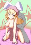 animal_ears ass ass_grab blonde_hair blue_eyes blush breasts bunny_ears cleavage clenched_teeth clothed_female_nude_male dewprism drill_hair fancy_mel from_behind maguro maguro_(fufu) sex teeth threads_of_fate 