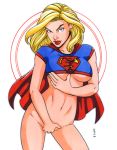 1girl cover_up crop_top dc_comics female_only garrett_blair solo_female supergirl superman_(series) underboob white_background
