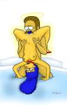  cheating_husband cheating_wife marge_simpson ned_flanders on_bed pussylicking the_simpsons upside-down yellow_skin 