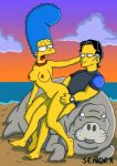  ambiguous_penetration beach breasts character_request marge_simpson nude_female outdoor_sex senor_x_(artist) the_simpsons walrus yellow_skin 