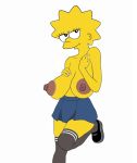 1girl big_breasts breasts female_only huge_areolae lisa_simpson nipples simple_background solo_female the_simpsons topless topless_female white_background yellow_skin