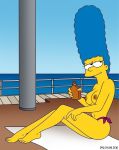 cartoon_avenger marge_simpson medium_breasts pat_kassab sunbathing the_simpsons yellow_skin
