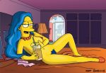  ass homer_simpson marge_simpson on_bed the_simpsons yellow_skin 