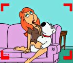  alternate_hairstyle brian_griffin camera_view cheating_wife couch cowgirl_position family_guy girl_on_top lois_griffin milf naked_shirt recording viewfinder 