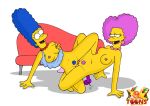  incest marge_simpson medium_breasts patty_bouvier scissoring sister_and_sister the_simpsons white_background xl-toons yellow_skin yuri 