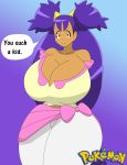 big_breasts breasts brown_eyes dark_skin igphhangout iris iris_(pokemon) long_hair pokemon pokemon_bw purple_hair solo