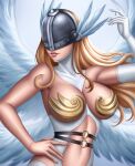  1girl alluring angel angel_girl angewomon belt big_breasts digimon female_abs mask wings 