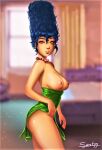 ass blue_hair breasts erect_nipples green_dress marge_simpson pearls sweetpy the_simpsons thighs