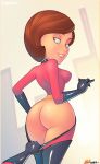  ass black_gloves bottomless brown_eyes brown_hair bubble_butt disney gloves helen_parr jab jabcomix looking_back looking_down mask milf pants_down sexy_ass short_hair smile tapdon the_incredibles wide_hips 