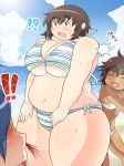  !? 3girls blue_hair breasts brown_hair fat female huge_breasts multiple_girls obese shimejix small_breasts wardrobe_malfunction 