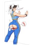  1girl anal anal_penetration ass balls big_ass big_penis black_eyes brown_hair buttholemagick chun-li disembodied_penis female_focus female_only huge_ass huge_penis legs male penis sexy short_hair standing_sex street_fighter thick_thighs tight_clothing torn_bodysuit torn_clothes 