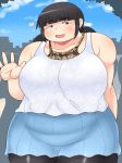  1girl black_hair blush breasts fan female huge_breasts japanese_clothes kimono obese shimejix 