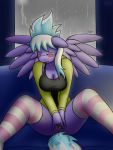 1girl anthro bottomless cleavage cloud_chaser_(mlp) cloudchaser cloudchaser_(mlp) devs-iratvs equine female female_ejaculation fingering friendship_is_magic furry masturbation my_little_pony pegasus pussy_juice rain sofa solo wings