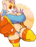  1girl 2020 aged_up anthro big_breasts breasts cleavage clothed clothing cream_the_rabbit digital_media_(artwork) dipstick_ears furry geeflakes gesture high_res jacket lagomorph legwear leporid looking_at_viewer mammal multicolored_ears open_mouth open_smile rabbit signature smile sonic_the_hedgehog_(series) topwear underwear v 
