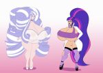  2_girls annon gigantic_ass gigantic_breasts hourglass_figure mother_&amp;_daughter my_little_pony purple_hair twilight_sparkle twilight_velvet white_hair 
