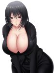  1girl black_hair breasts bursting_breasts cleavage female formal huge_breasts looking_at_viewer office_lady saogokushi solo suit 