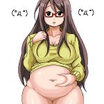  1girl belly belly_grab brown_hair fat female glasses lowres oekaki 