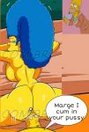  big_ass big_breasts blue_hair breasts cum cum_inside doggy_position edit homer_simpson marge_simpson milf observer penis_in_pussy text the_simpsons vaginal yellow_skin 