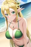  alluring beach big_breasts bikini blonde_hair duderu green_eyes leafa ocean sea sword_art_online 